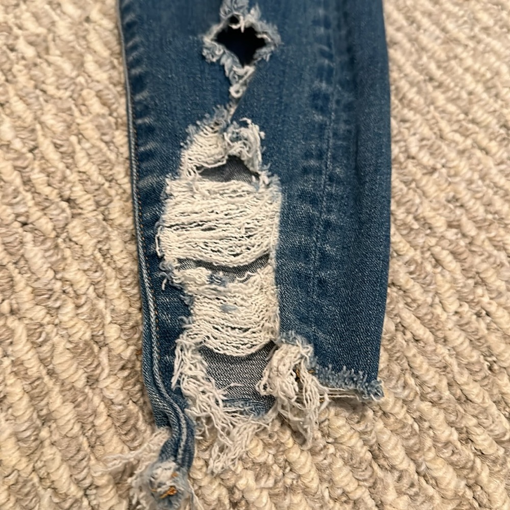 Women American eagle high rise jegging sz 8 w rips blue - Picture 2 of 8